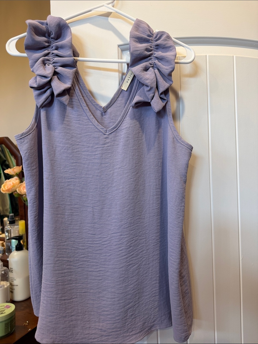 entro Lavender Ruffle-Shoulder V-Neck Camisole